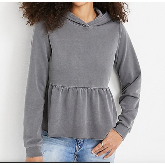 Maurices solid grey peplum long sleeve hoodie. Size medium - Picture 1 of 6